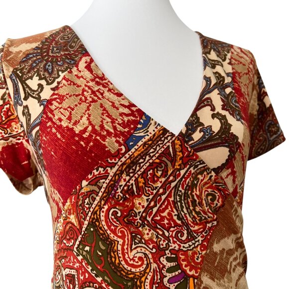 Lauren Ralph Lauren XL Dress Fall Boho Faux Wrap Stretch Patchwork Paisley belt - Picture 1 of 15